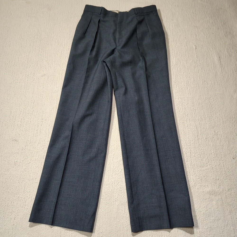 VINTAGE LL Bean Dress Pants Men 32x29 Blue Gray Pleated Made in USA Trousers